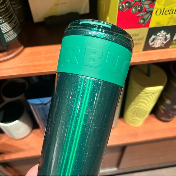 Starbucks Green Cold Brew Cup Glitter Stainless Steel Rubber Grip Tumbler 2024 - Picture 9 of 15